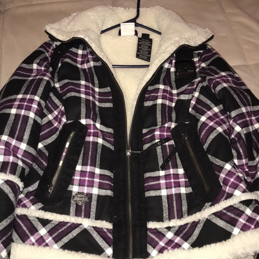 Harley Davidson plaid fleece lined coat